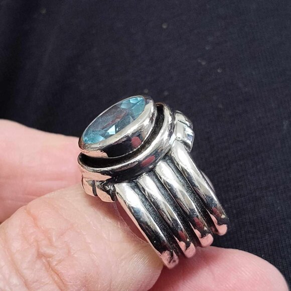 Silpada faceted Blue Topaz Sterling Silver band ring size 7 - Picture 2 of 6